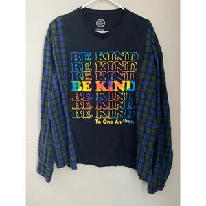 Be Kind Upcycled Flannel Shirt, Sweatshirt, Reworked